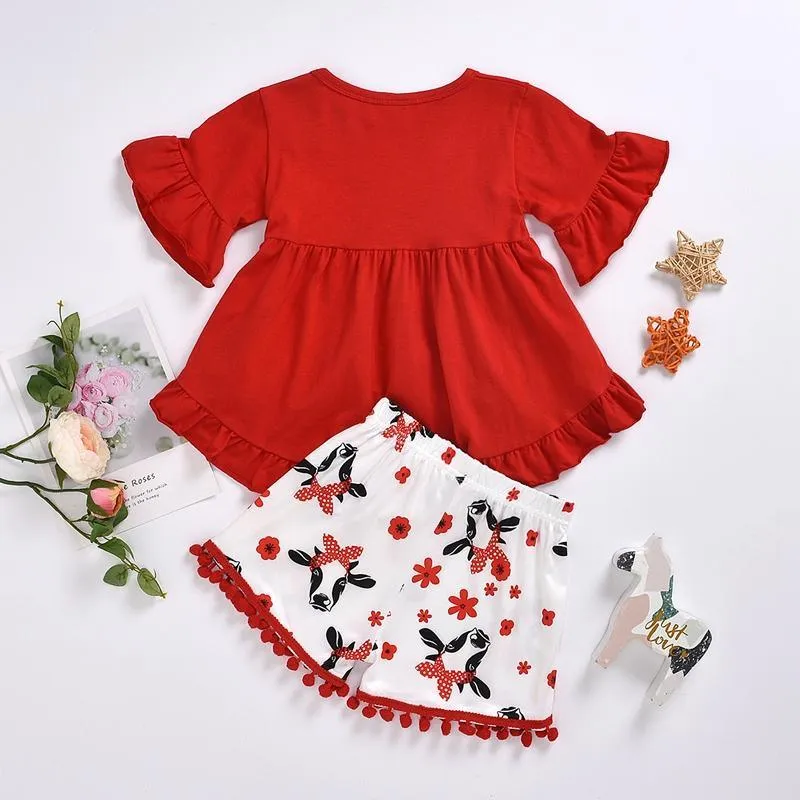2-piece Ruffle Blouse & Tassel Shorts for Toddler Girl