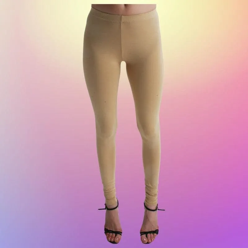Beige Cotton and Lycra Blend Chudidar Leggings