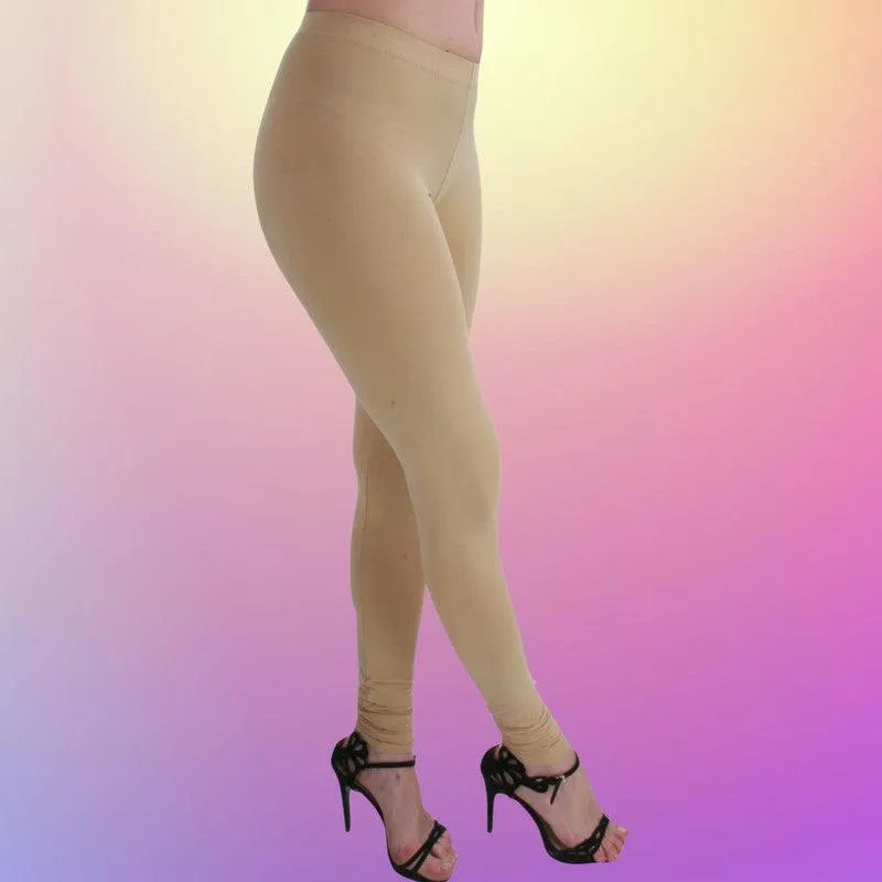 Beige Cotton and Lycra Blend Chudidar Leggings