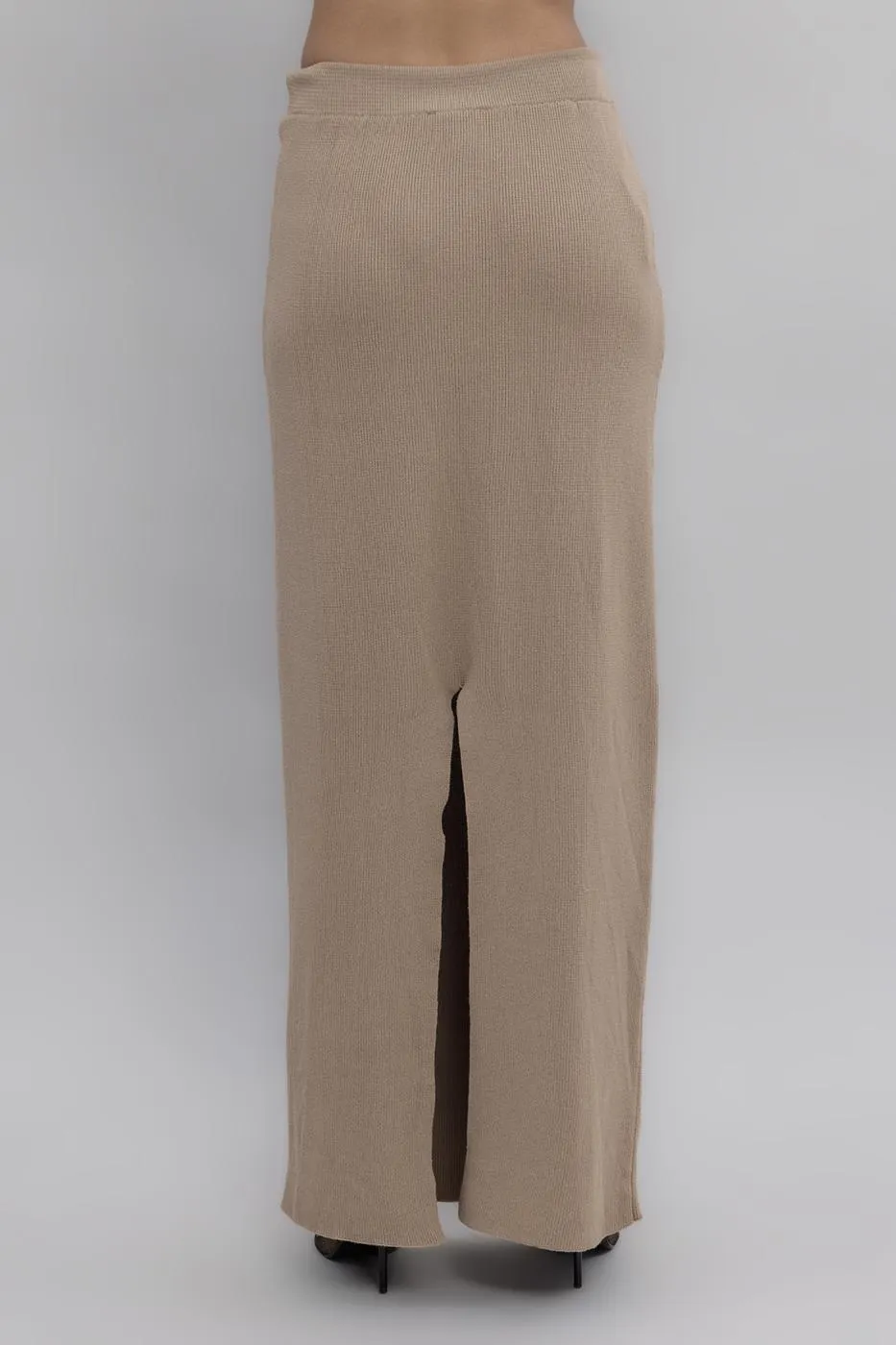 Beige Knit Maxi Pencil Skirt