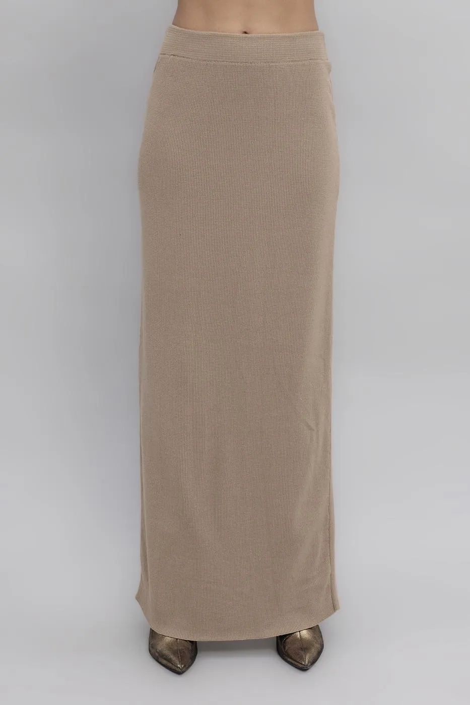 Beige Knit Maxi Pencil Skirt