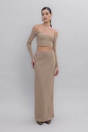 Beige Knit Maxi Pencil Skirt