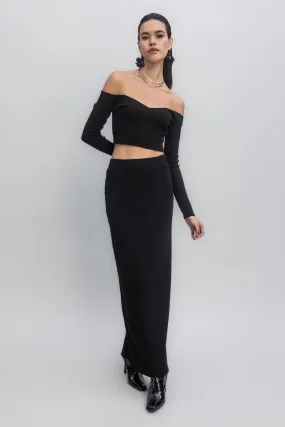 Black Knit Maxi Pencil Skirt