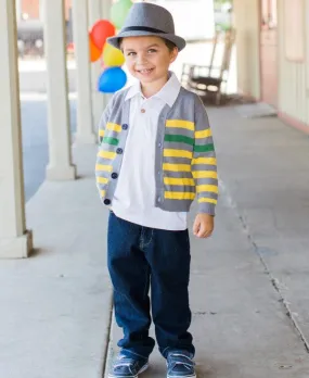 Boys Spencer Gray & Yellow Stripe Cardigan