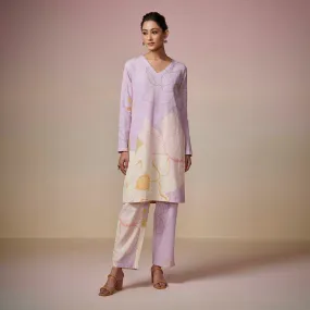 Cotton Linen Kurta Pant Set | Lavender | Floral Print