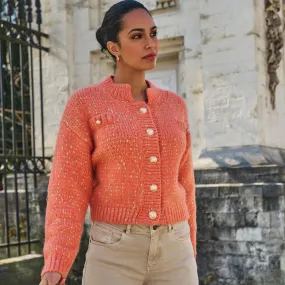 Esqualo Sparkle Cardigan With Gold Lurex Buttons | Orange