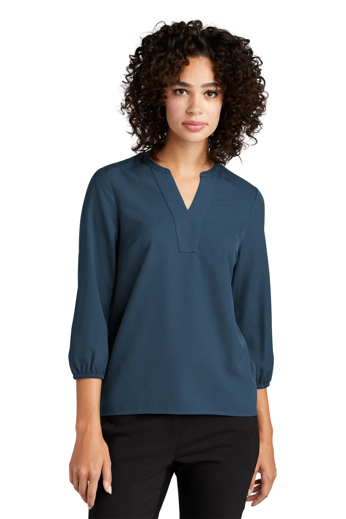 Marissa 3/4 Sleeve Split Neck Blouse - Insignia Blue (Ships in 1-2 Weeks)