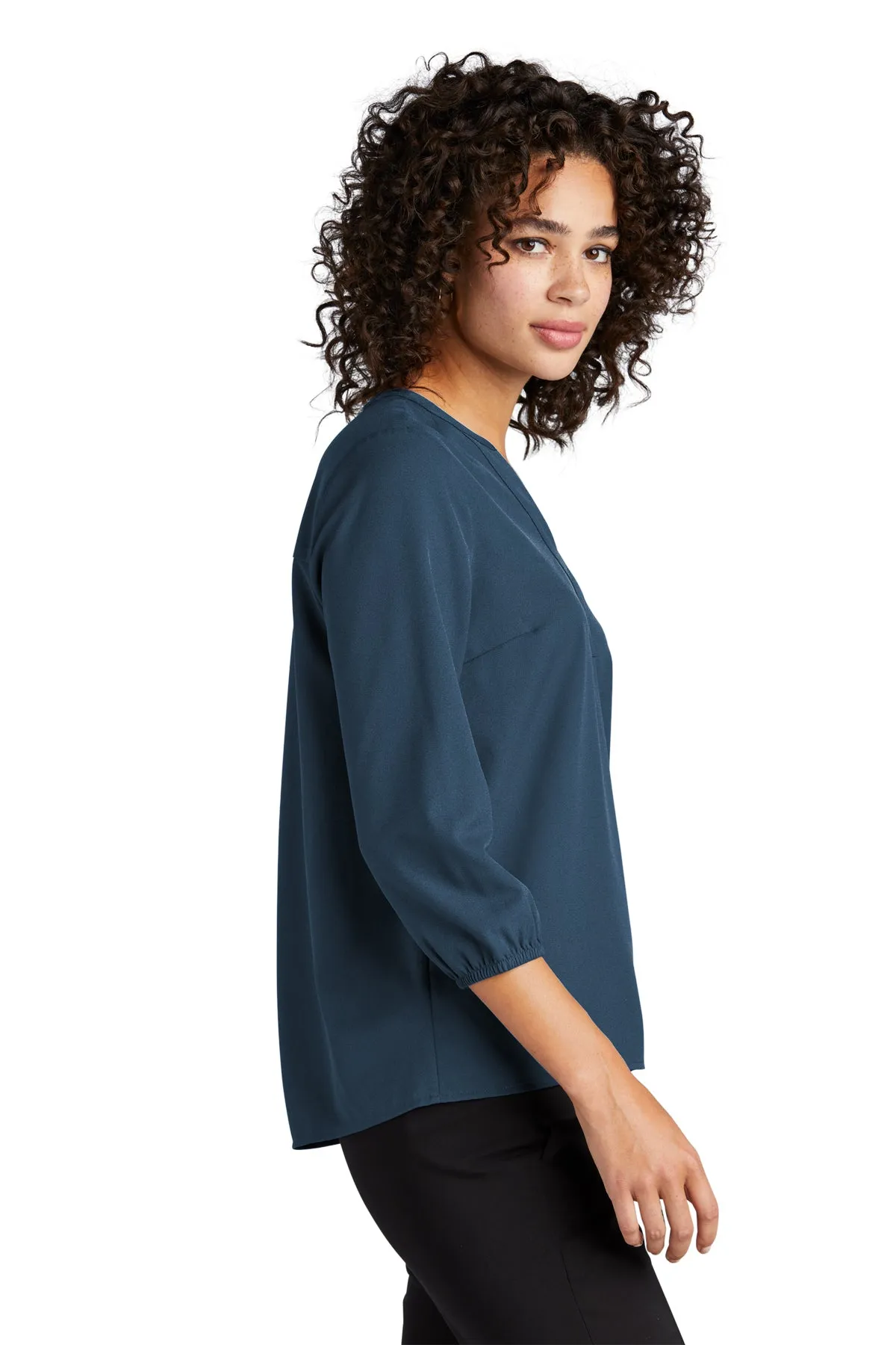 Marissa 3/4 Sleeve Split Neck Blouse - Insignia Blue (Ships in 1-2 Weeks)
