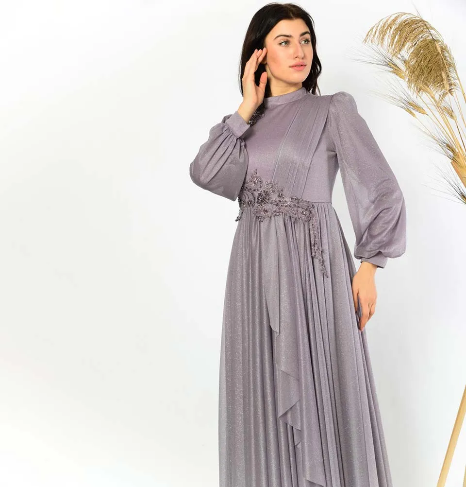 Modest Formal Dress | Embellished Lace G398 Stormy Purple