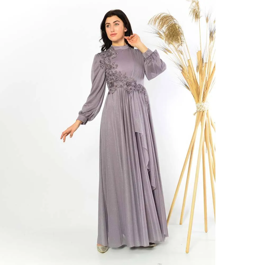 Modest Formal Dress | Embellished Lace G398 Stormy Purple
