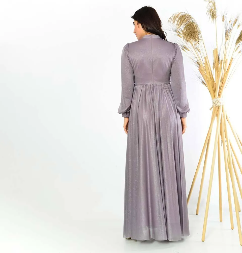 Modest Formal Dress | Embellished Lace G398 Stormy Purple