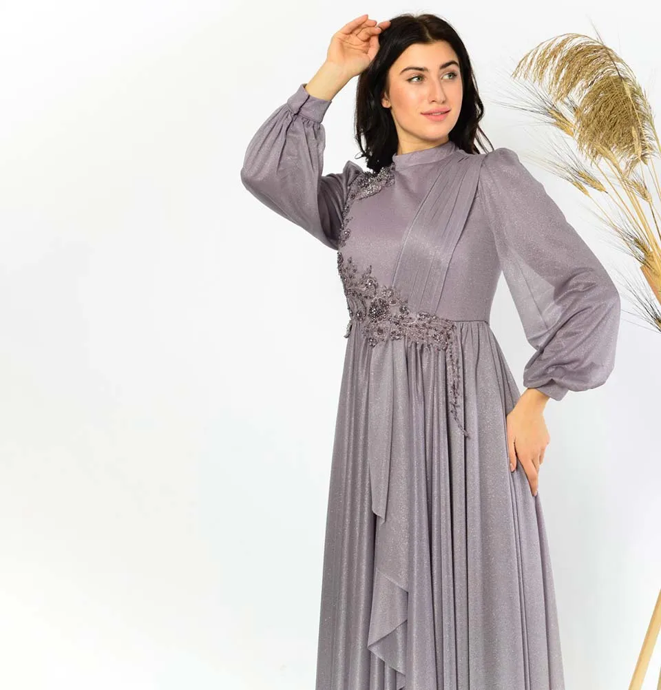Modest Formal Dress | Embellished Lace G398 Stormy Purple