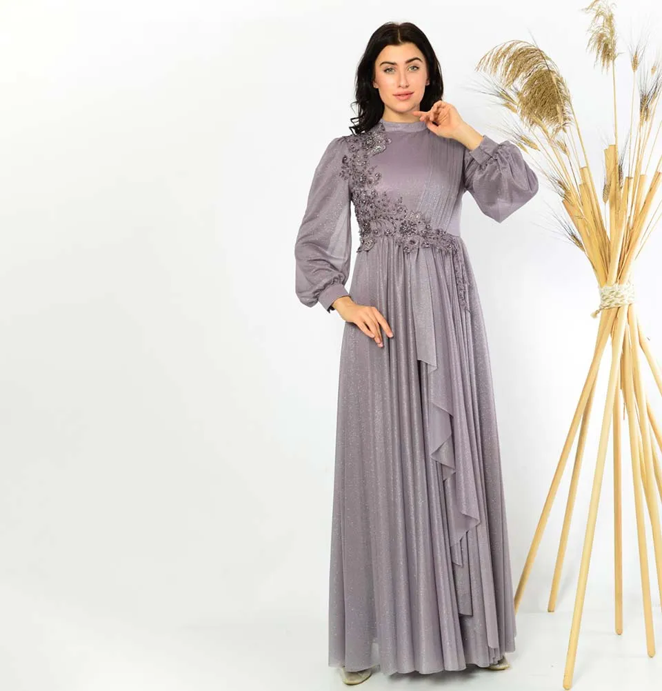 Modest Formal Dress | Embellished Lace G398 Stormy Purple