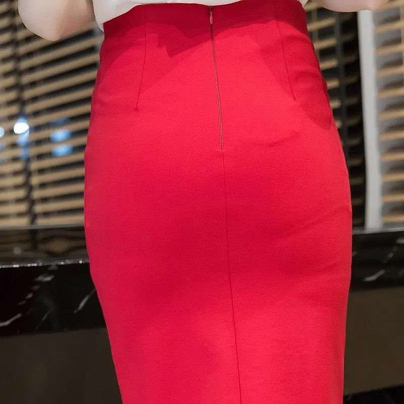 New Fashion  slim pencil skirt female classic button high waist Skirts