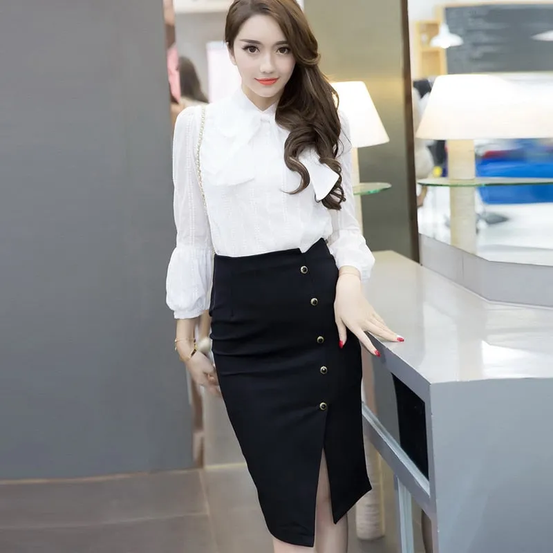 New Fashion  slim pencil skirt female classic button high waist Skirts