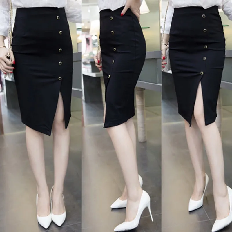 New Fashion  slim pencil skirt female classic button high waist Skirts