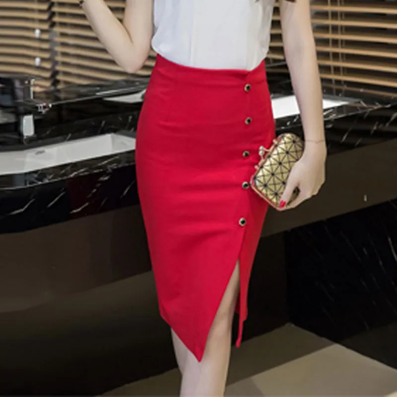 New Fashion  slim pencil skirt female classic button high waist Skirts