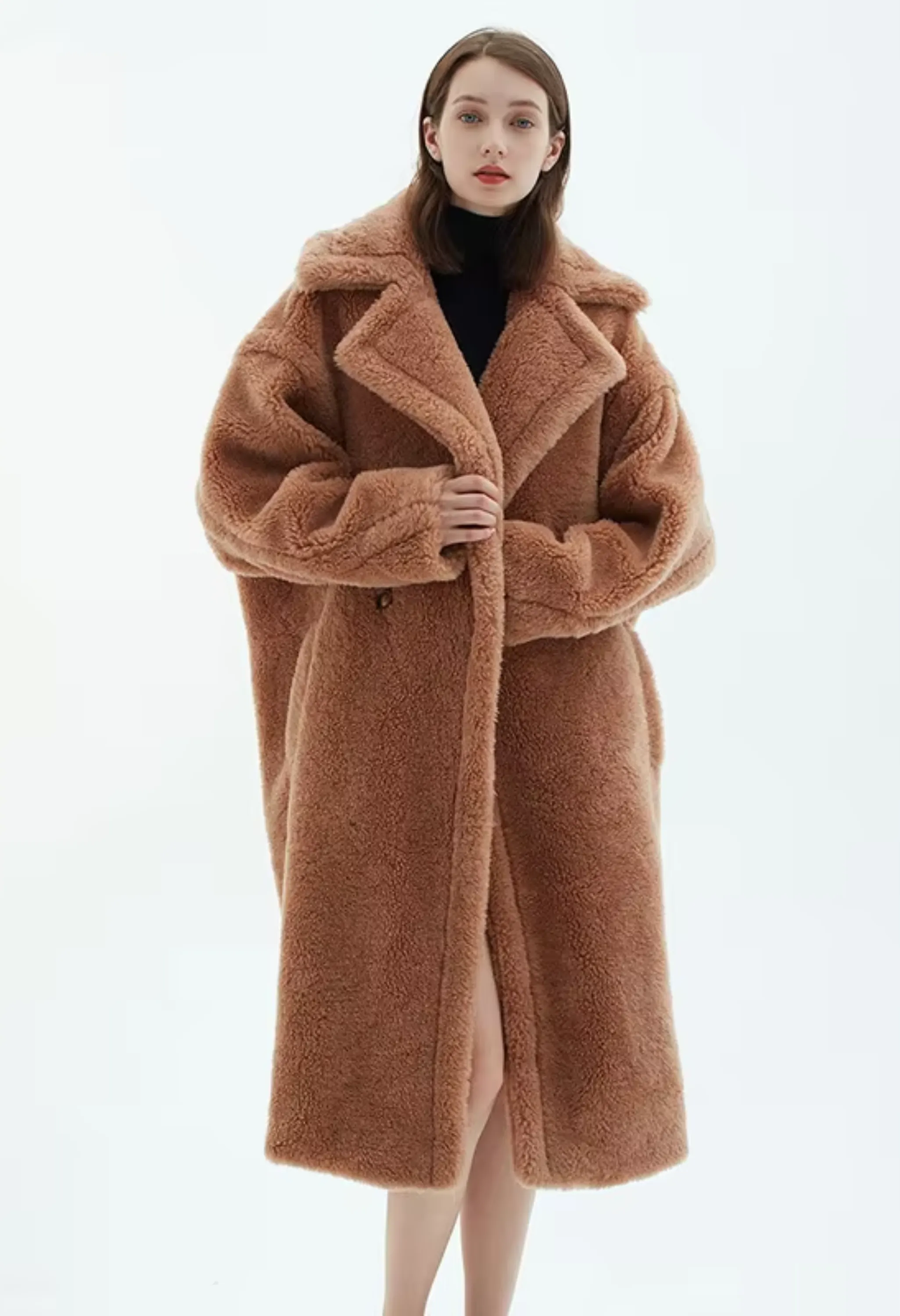Pankh Emz Fashion Design Teddy Fur Wool Coat Long Wool