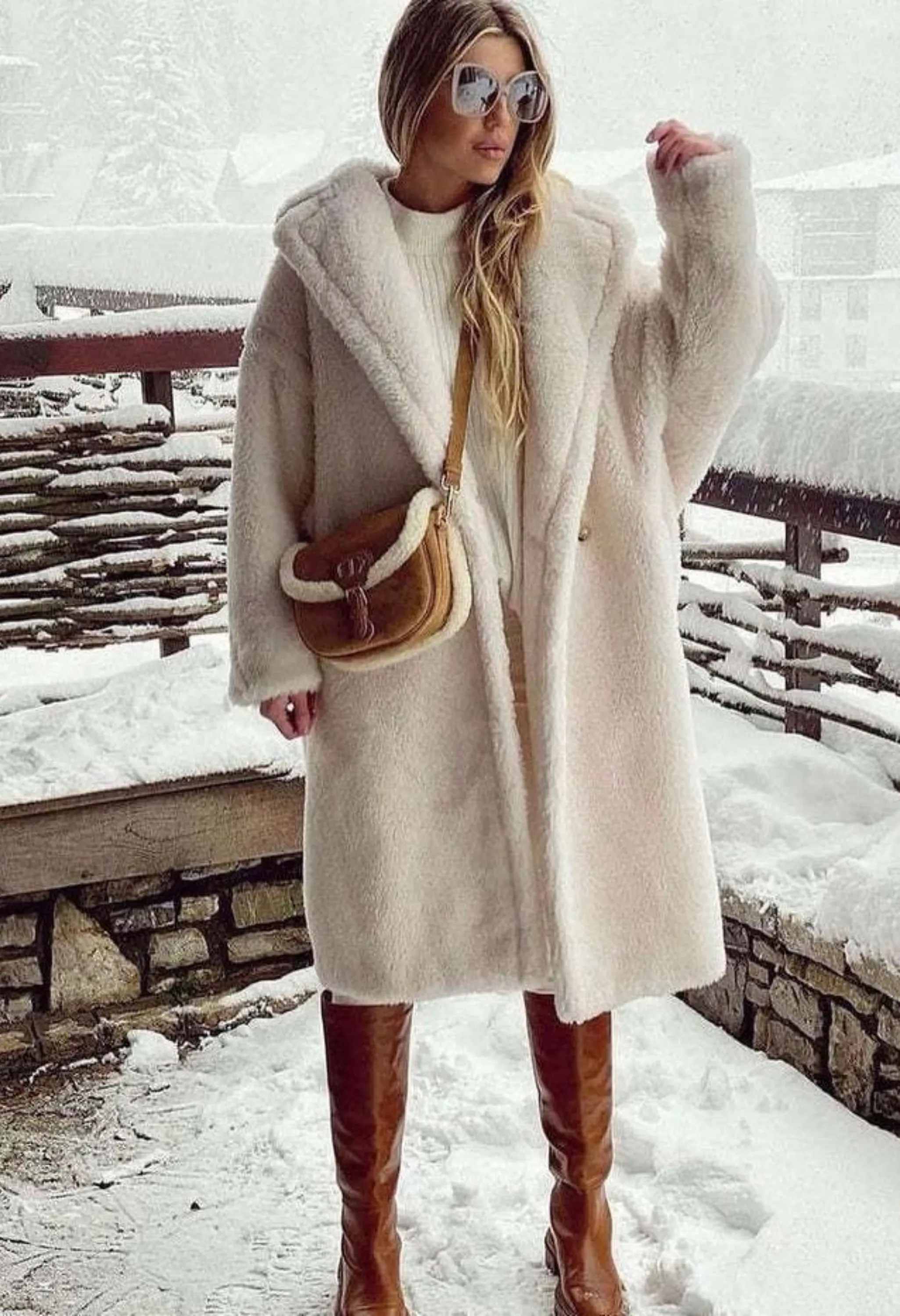 Pankh Emz Fashion Design Teddy Fur Wool Coat Long Wool
