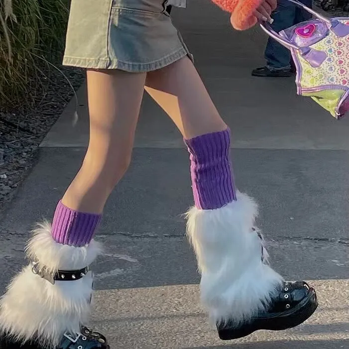 Purple cross furry y2k garter leg warmers