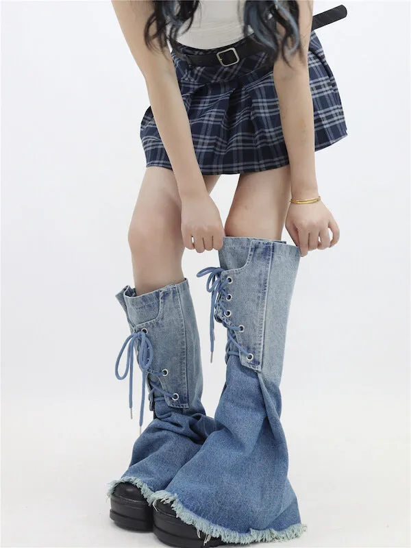 Ribbon gradient denim leg warmers
