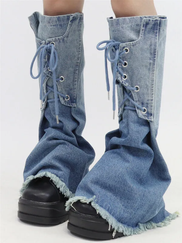 Ribbon gradient denim leg warmers