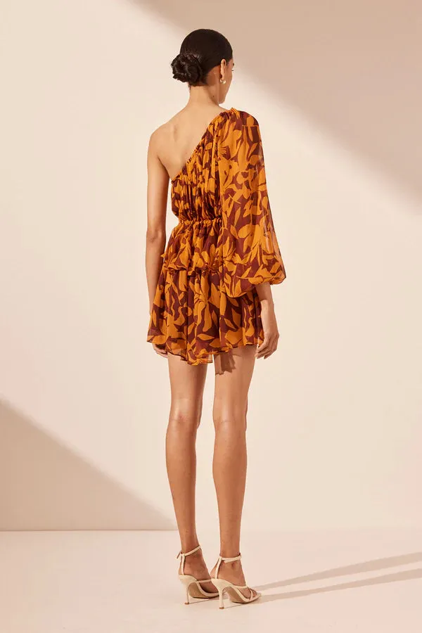 SHONA JOY - Natalina Tiered Drawstring Mini Dress - Shiraz / Tangerine
