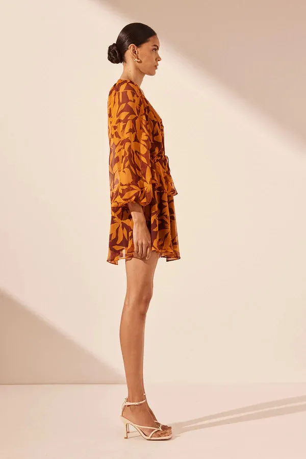 SHONA JOY - Natalina Tiered Drawstring Mini Dress - Shiraz / Tangerine