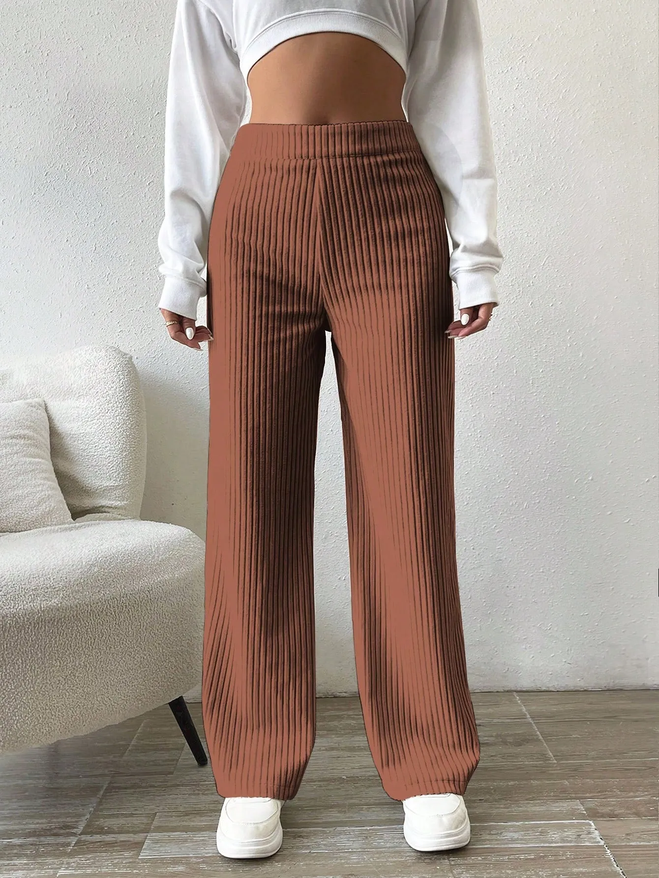Solid Color Straight Leg Thermal Lined Long Pants FW23