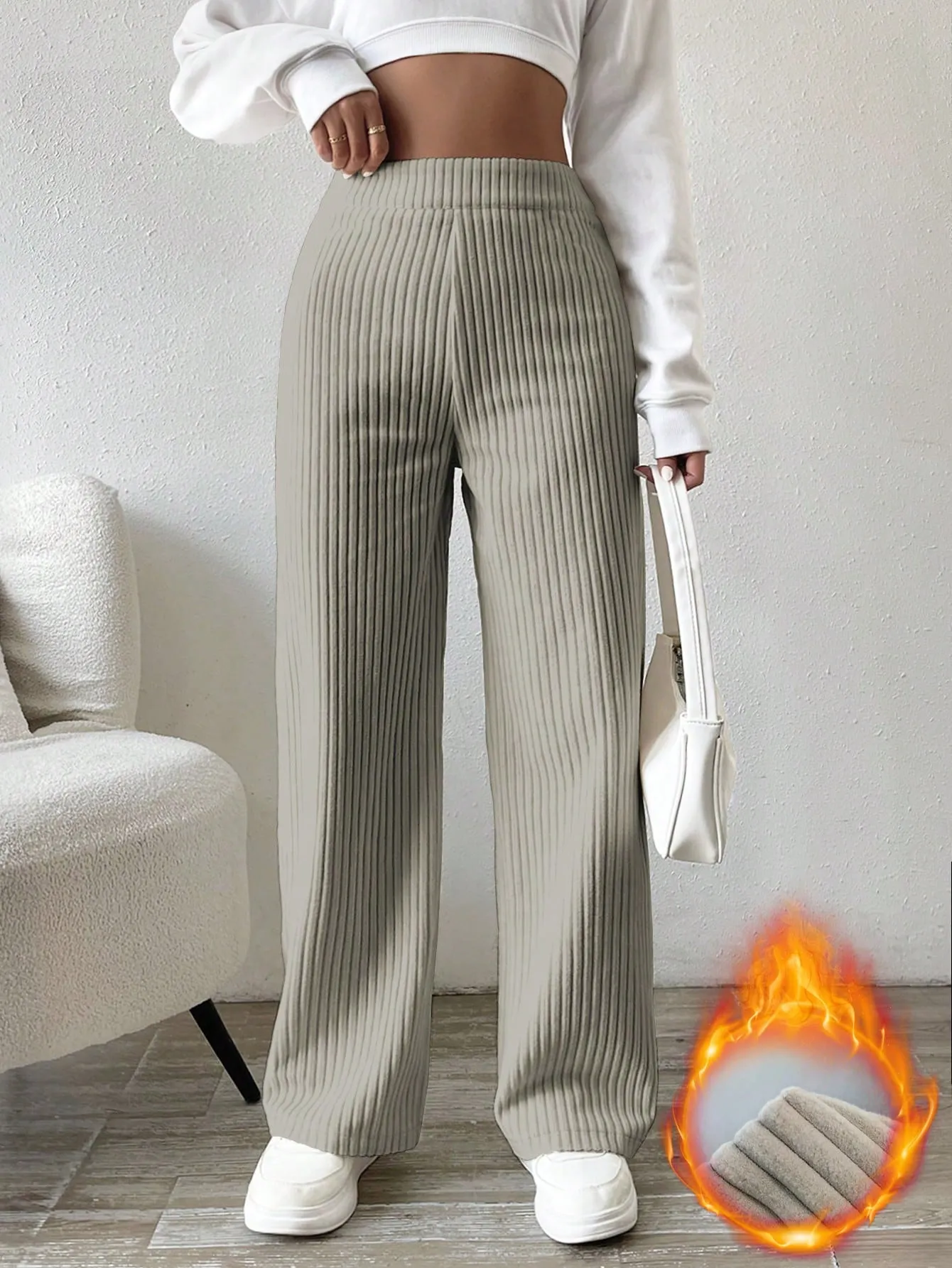 Solid Color Straight Leg Thermal Lined Long Pants FW23
