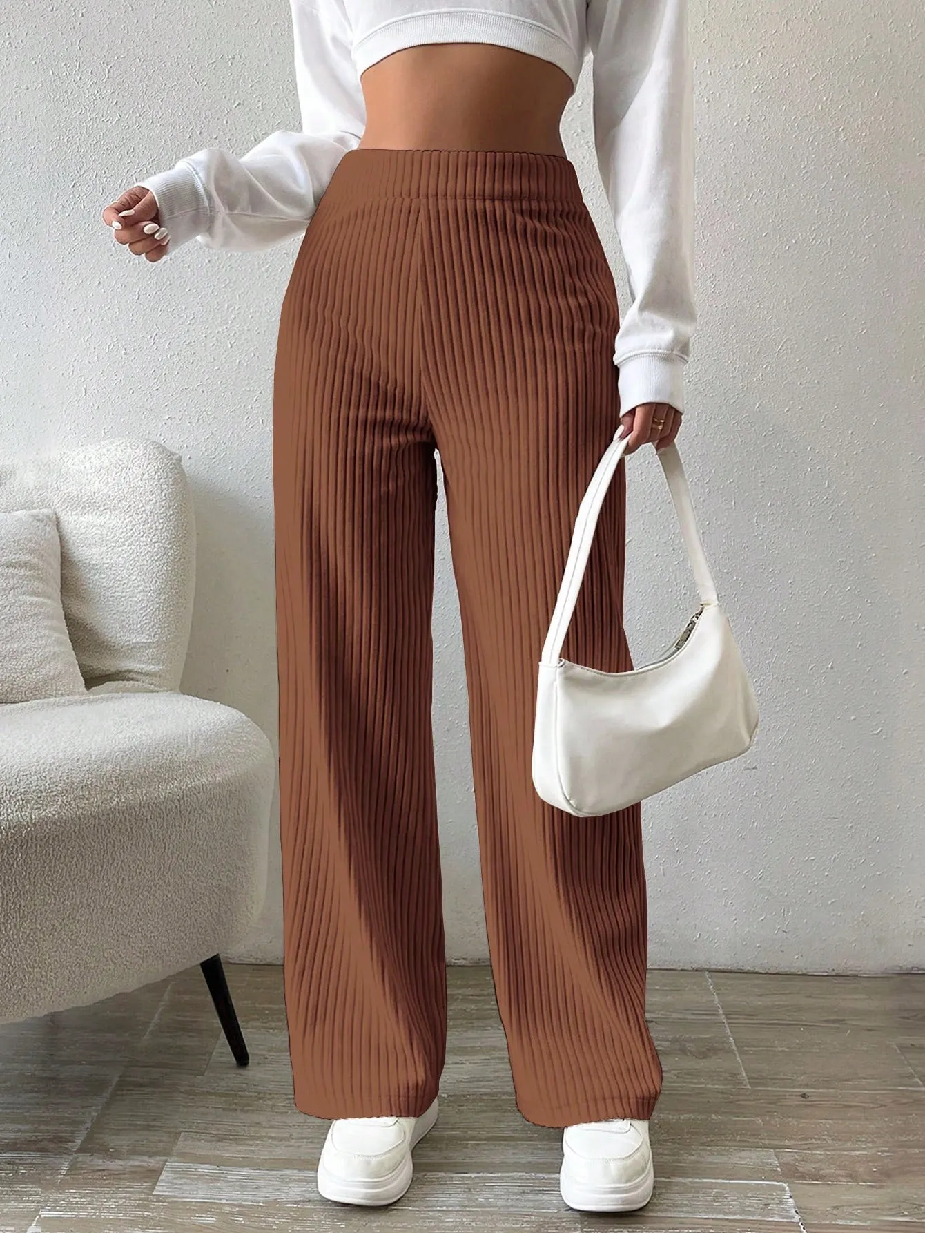 Solid Color Straight Leg Thermal Lined Long Pants FW23