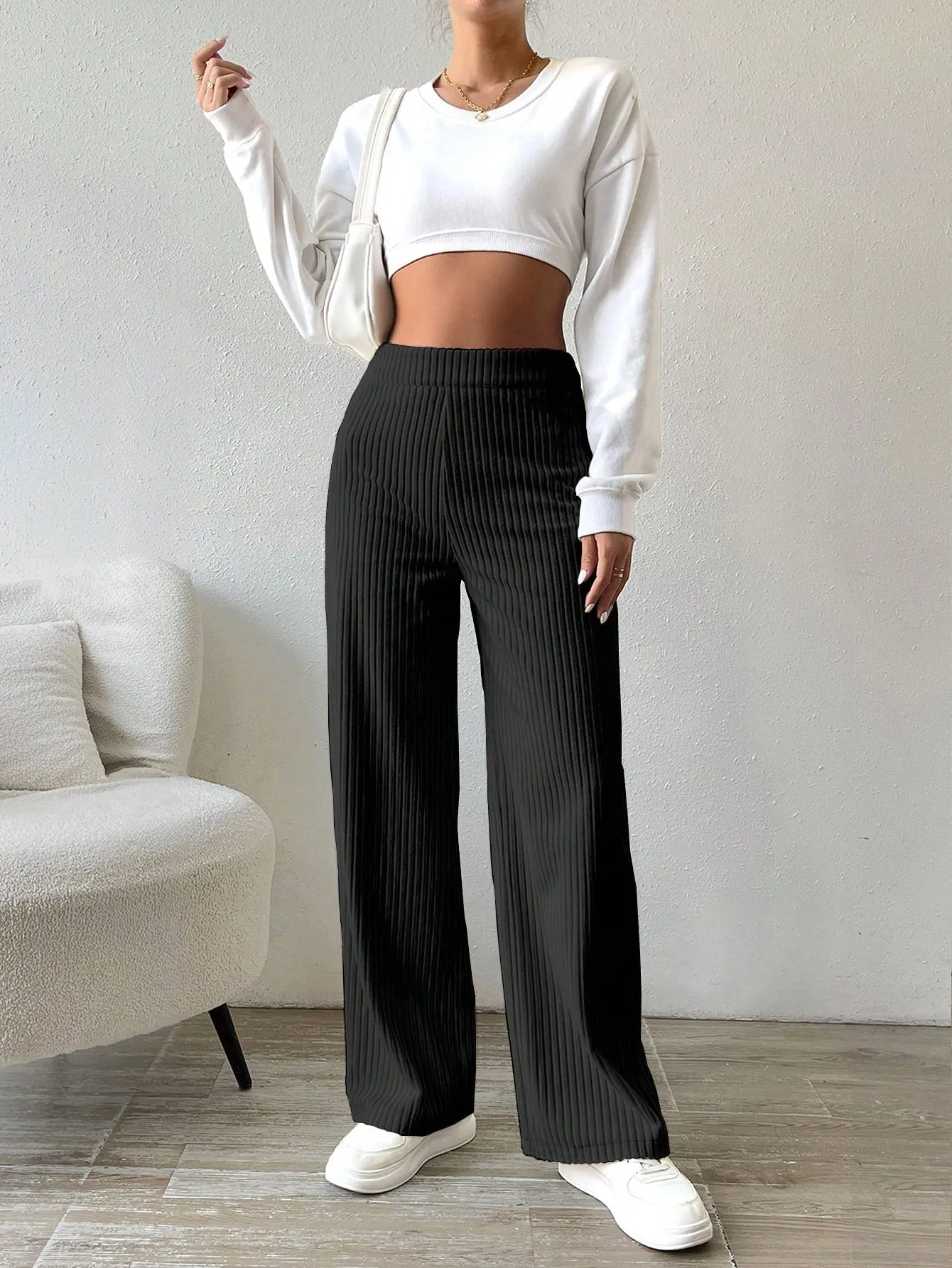 Solid Color Straight Leg Thermal Lined Long Pants FW23