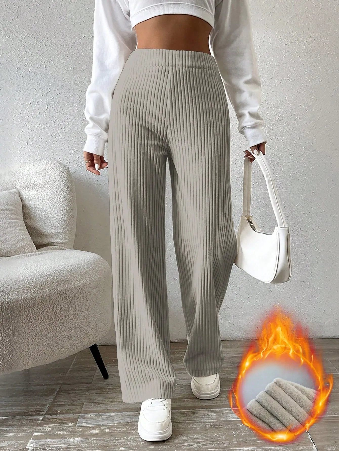 Solid Color Straight Leg Thermal Lined Long Pants FW23