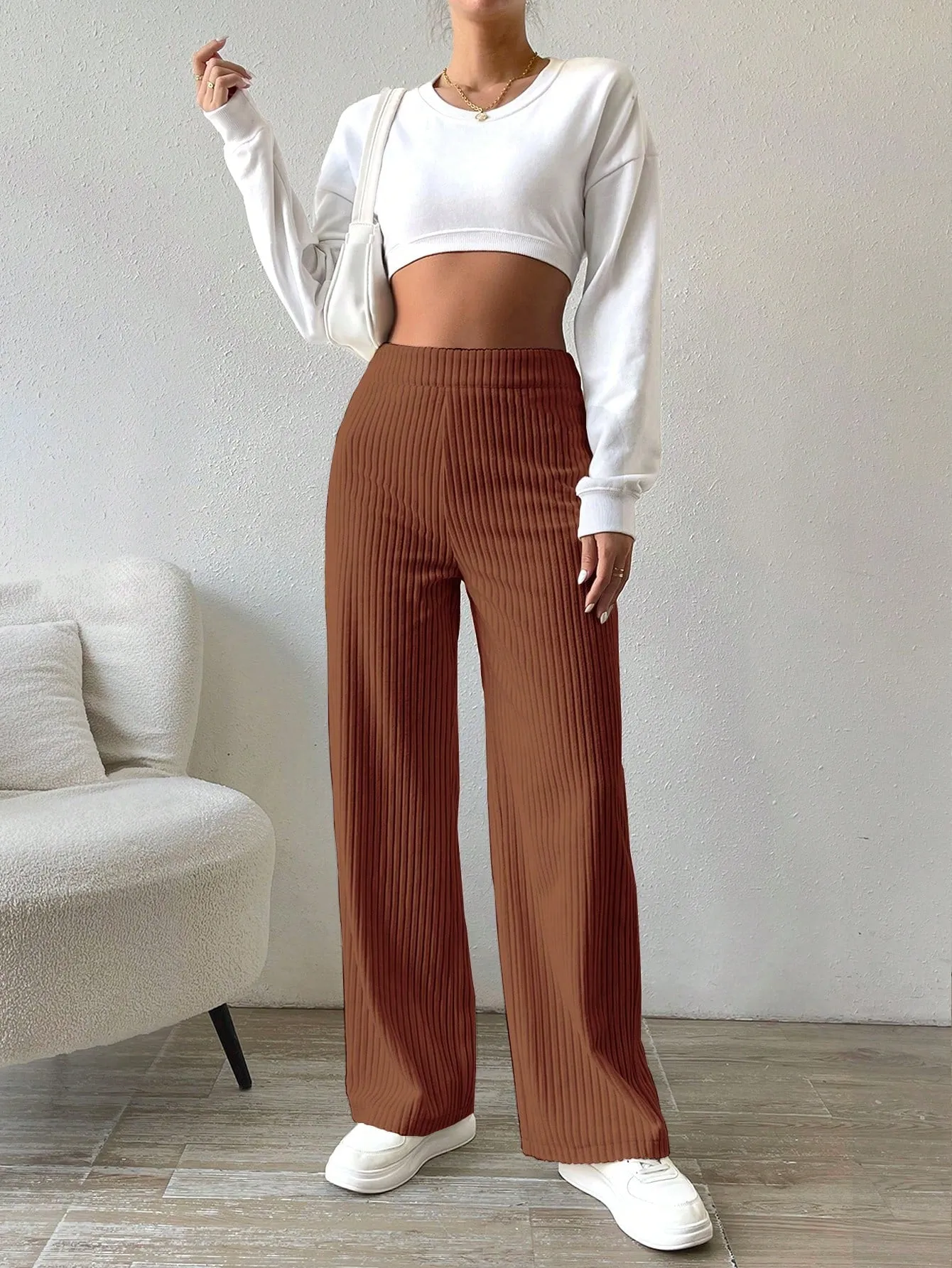 Solid Color Straight Leg Thermal Lined Long Pants FW23