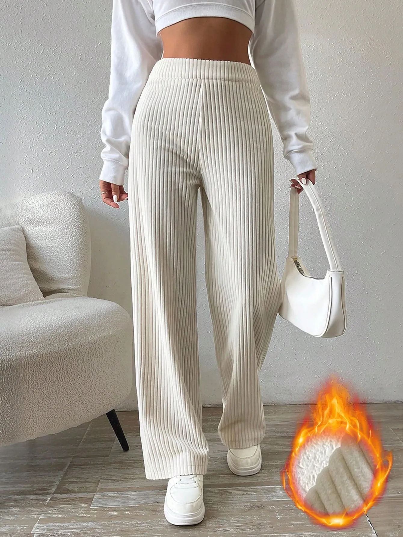 Solid Color Straight Leg Thermal Lined Long Pants FW23