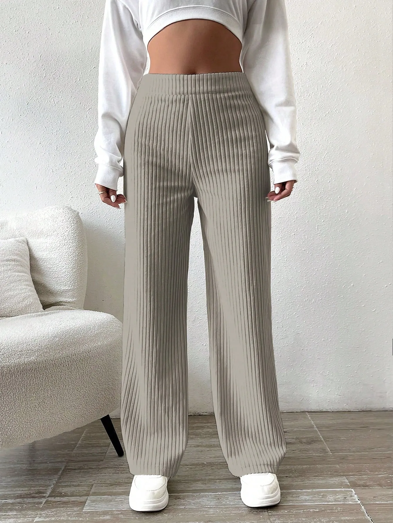 Solid Color Straight Leg Thermal Lined Long Pants FW23