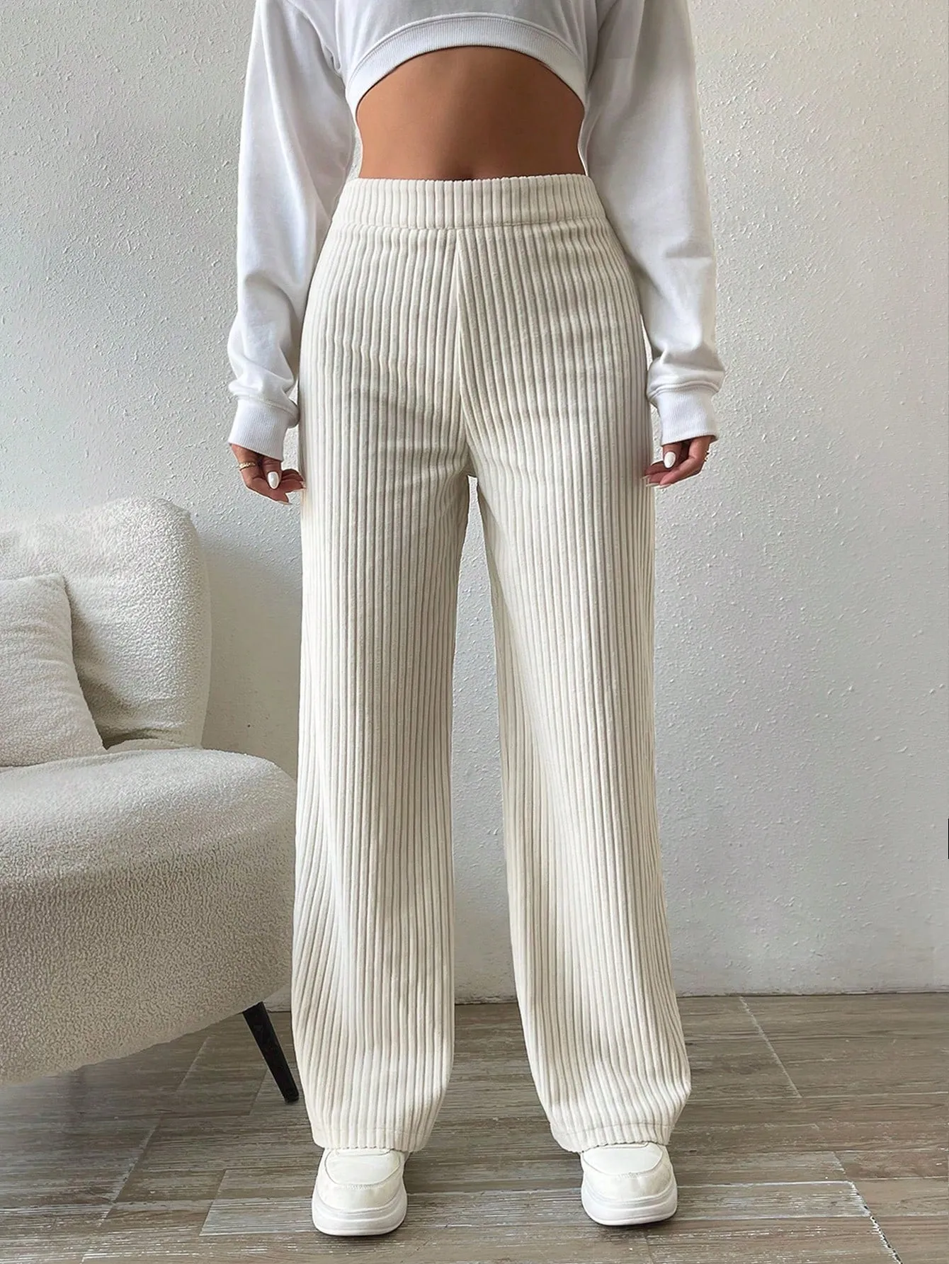 Solid Color Straight Leg Thermal Lined Long Pants FW23