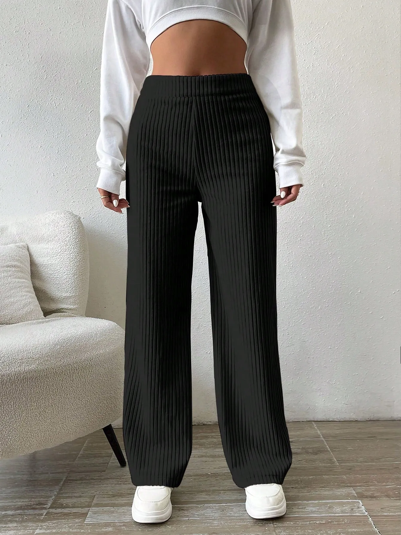 Solid Color Straight Leg Thermal Lined Long Pants FW23