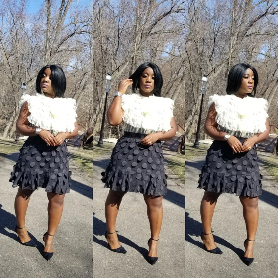 Staci Tie Neck Layered Ruffle White  Blouse