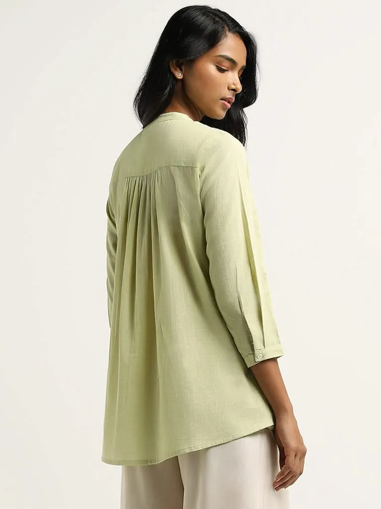 Utsa Green Mirror Embroidered Cotton Tunic