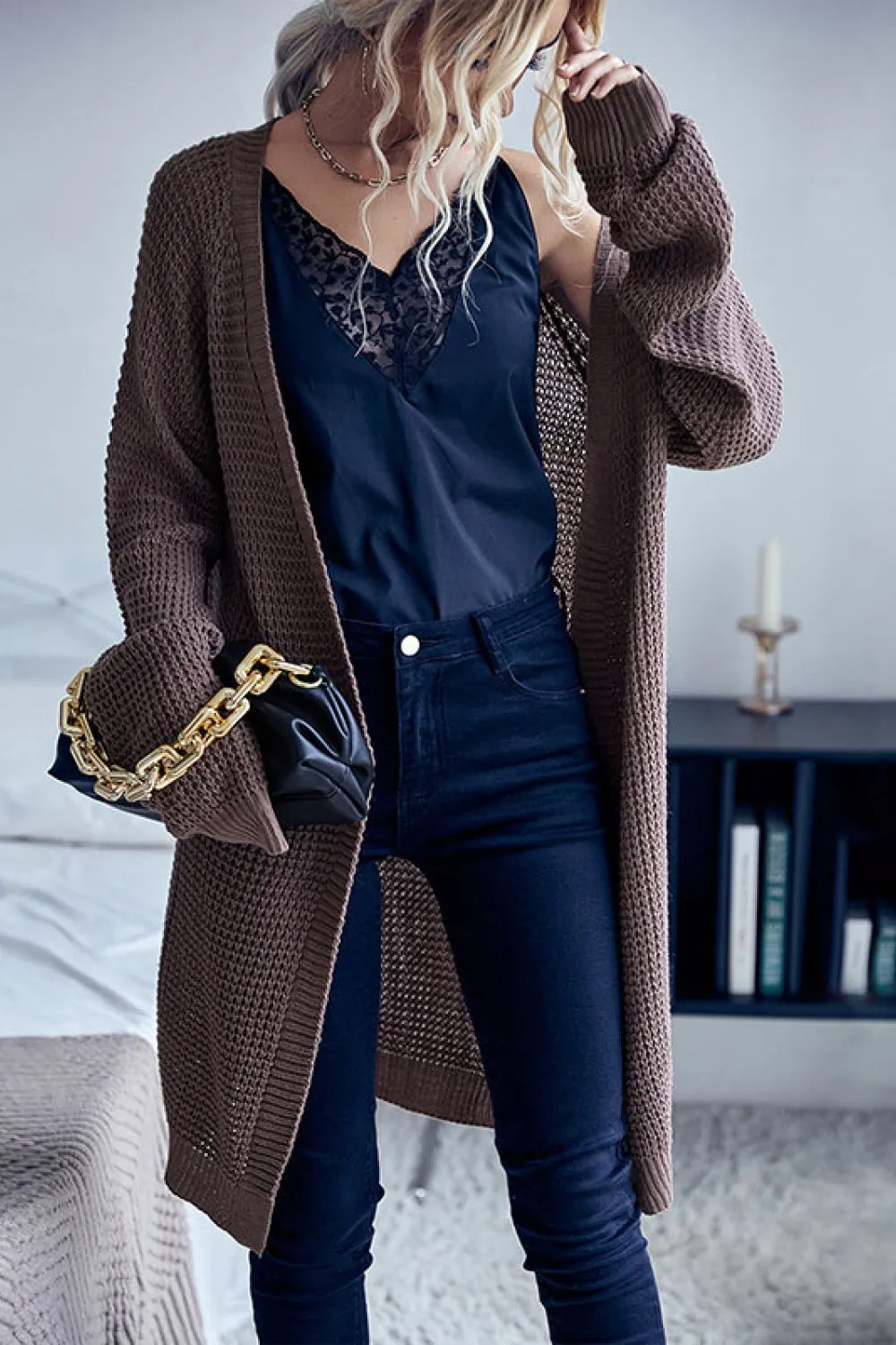 Waffle Knit Slouchy Longline Cardigan